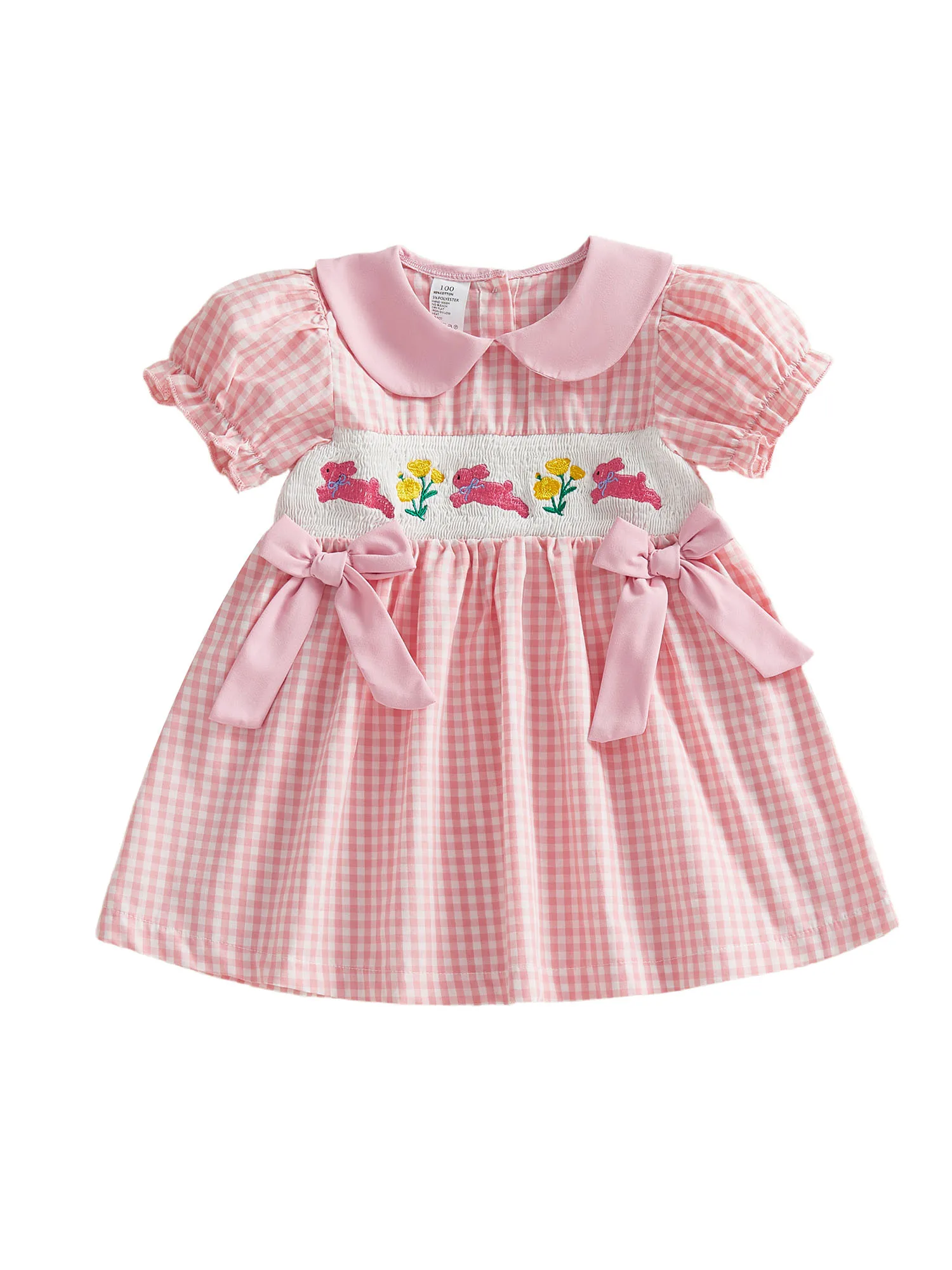 فستان عيد الفصح للفتيات بطبعة زهور بدون أكمام وياقة مكشكشة فستان صيفي مع حزام فيونكة ومجموعة عصابة رأس متطابقة #2