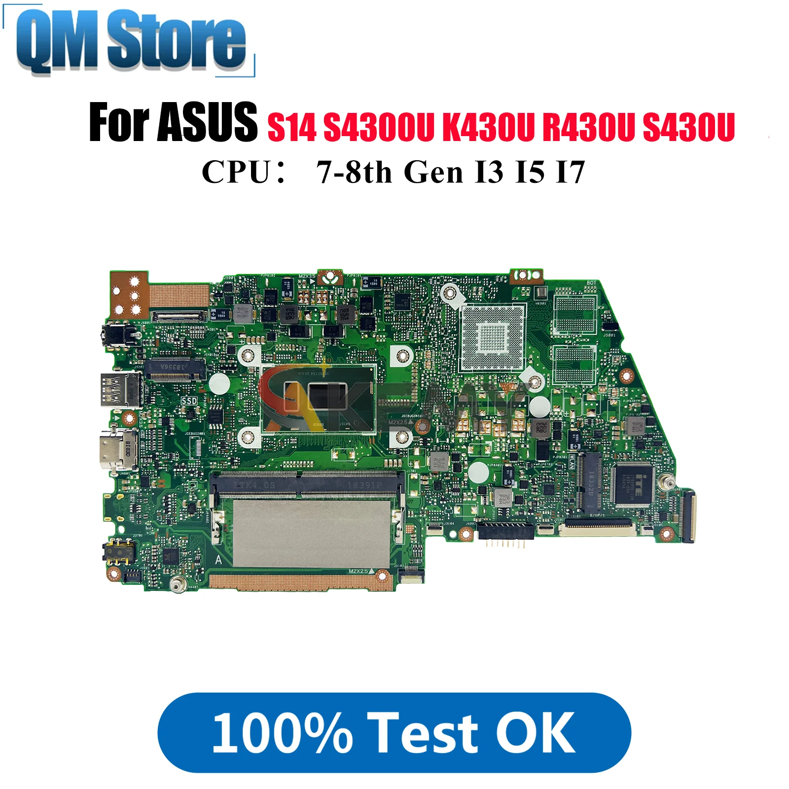 

X430UN Материнская плата для ноутбука ASUS VivoBook X430UA S14 X430U X430UN K430U R430U V430U S430U S4300U Материнская плата с процессором I3 I5 I7