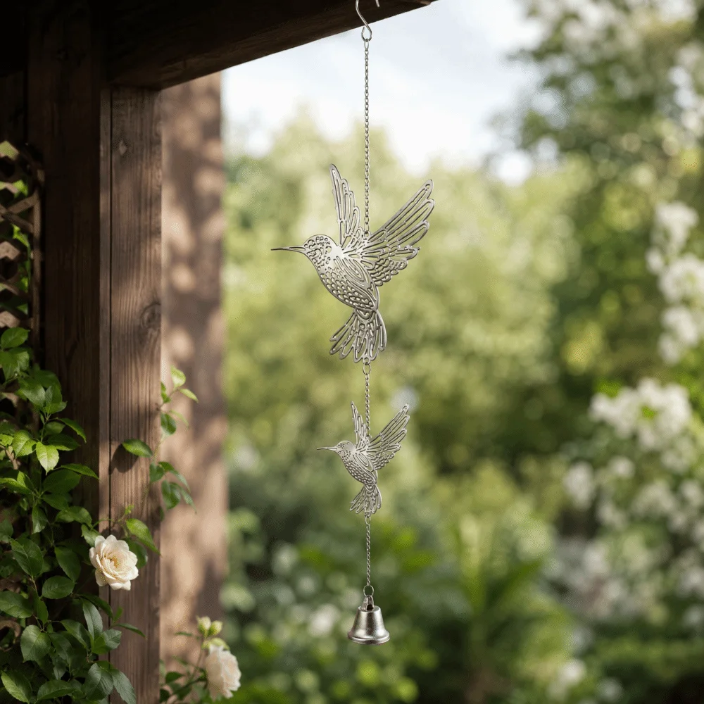 Hanging Pendant Hanging Wind Chime Hollow Out Garden Decor Hummingbird Wind Chimes 2D Flat DIY Sun Catcher Metal Bird Bell