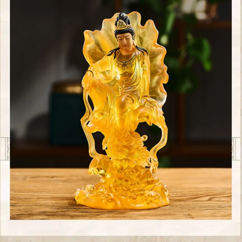 

Guanyin Water Glass Buddha Ornament Home Buddhist Hall Offering Sea Water Lotus Leaves Sitting in Lotus Guanyin Crafts Statue
