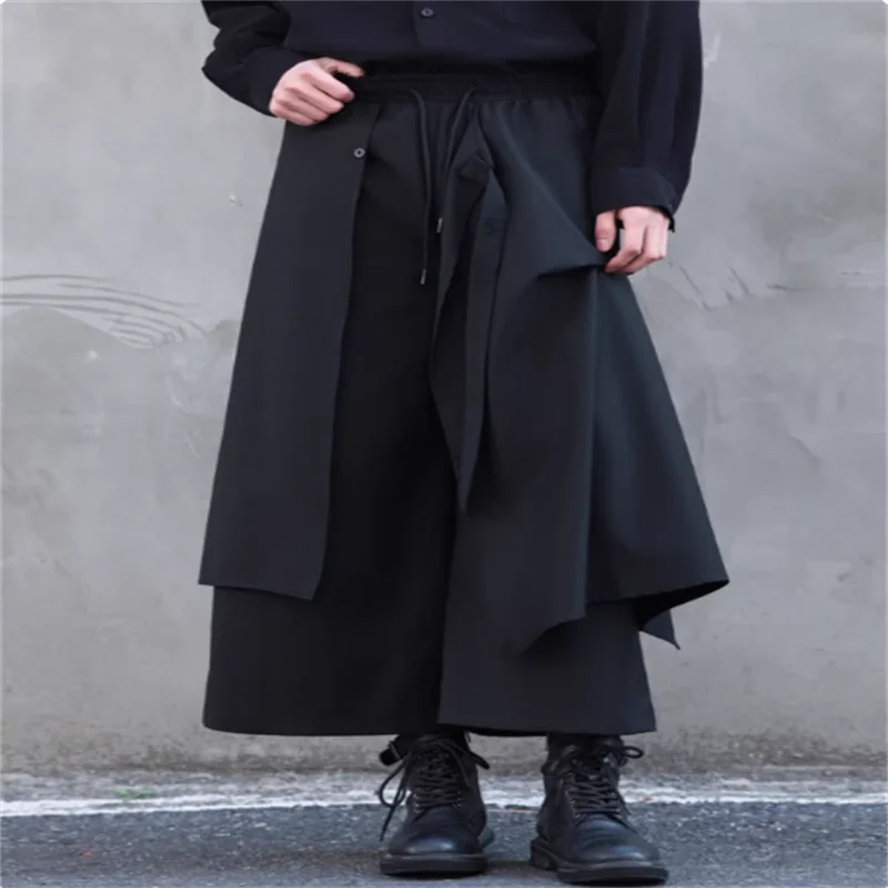 New dark color multi-layered oversized stretch waist casual two-piece nine-inch pants trendy