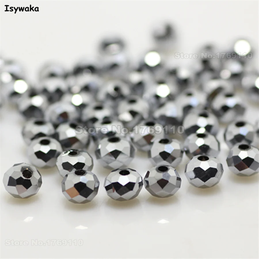 Isywaka Shining Silver Color 4*6mm 50pcs Rondelle  Austria faceted Crystal Glass Beads Loose Spacer Beads for Jewelry Making