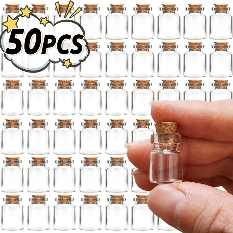 50/10pcs Mini Clear Glass Bottles with Cork Spice Message Vials Empty Wish Bottle DIY Drifting Empty Tiny Jars Party Decorations