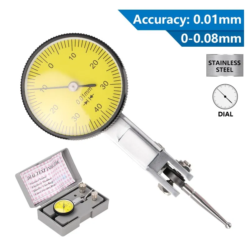 0-0.8mm Lever Dial Indicator Shockproof Test 0.01mm Dial Gauge Scale Meter Accuracy Indicator Center Measuring Instruments