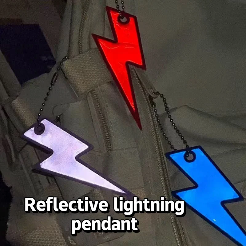 10Pcs Reflective Lightning Keychain High Brightness Reflective Night Keyring Portable Night Safety Key Chain Student Bag Pendant