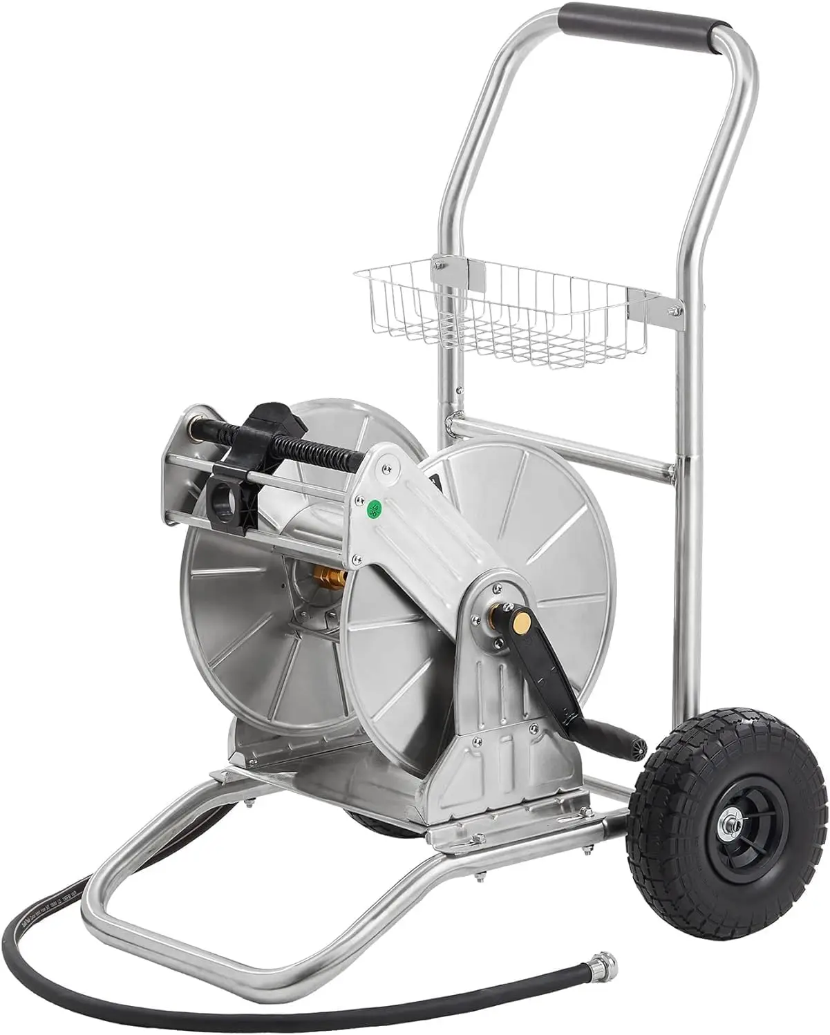 Garden Hose Reel Cart With Wheels, Stainless Steel Heavy Duty Water Hose Reel Cart, 200 Ft Of 1/2 Capacity, Mobile For Outside