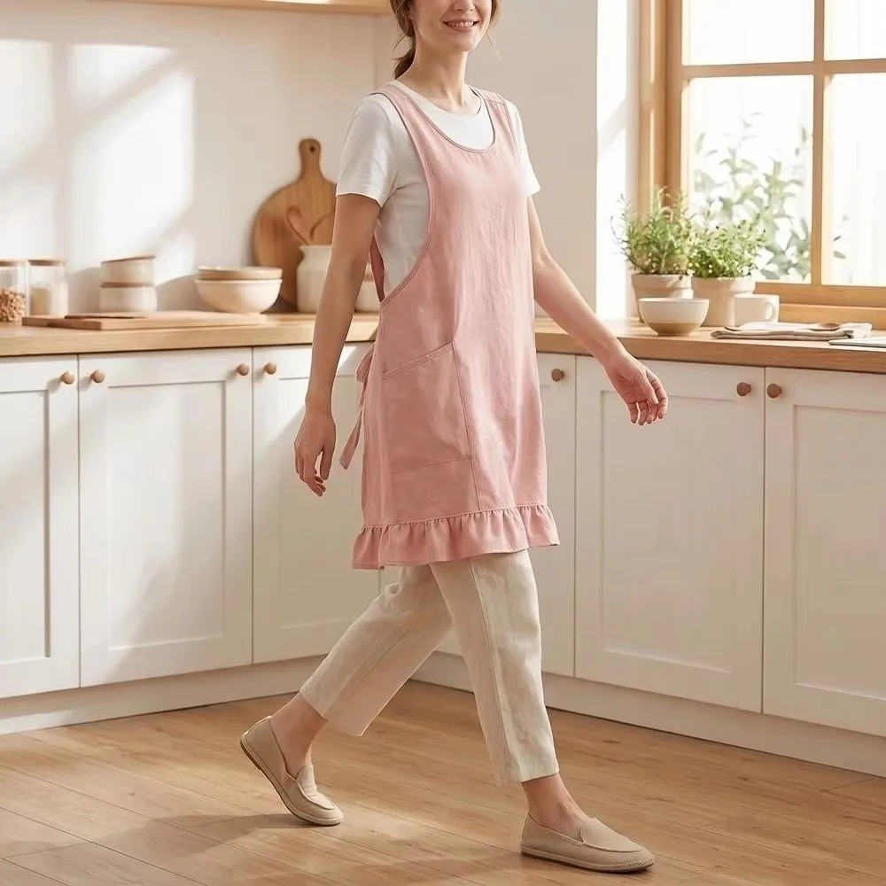 With Pocket Sleeveless Cooking Apron Stain-Resistant Widened Shoulder Straps Kitchen Work Apron Breathable Fabric Adjustable Fit
