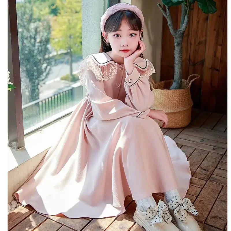 College Style Large Children's fleece-lined Fashion Princess New Spring and Autumn Girls' Long Dress