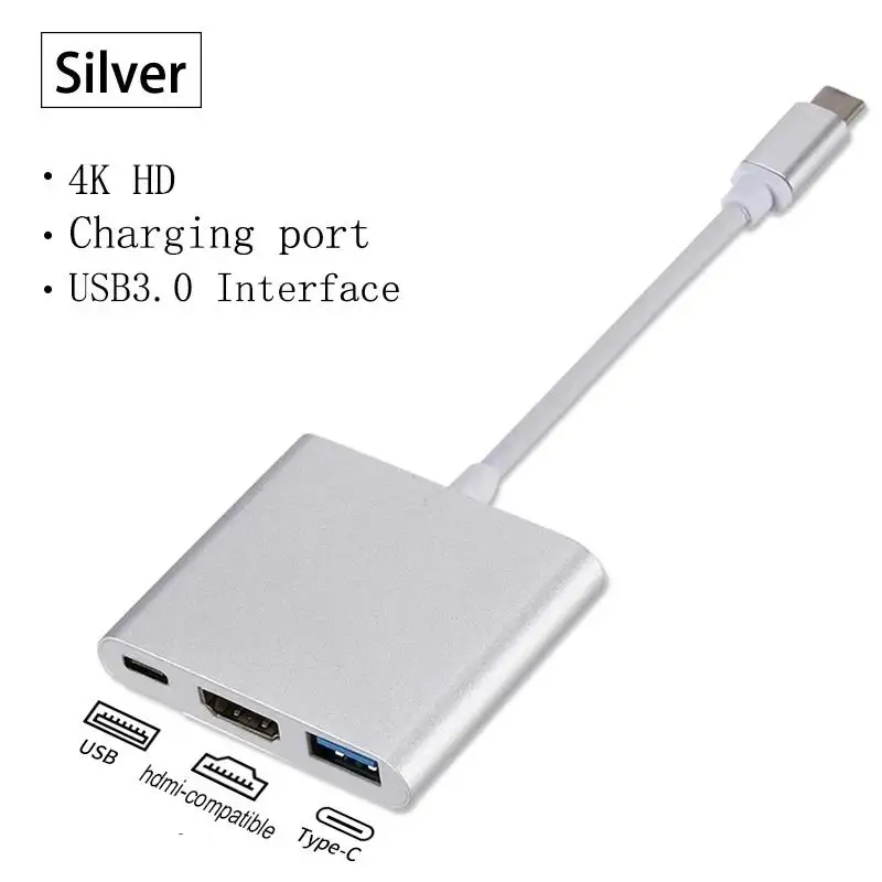 USB-C-Hub 3-in-1 Typ-C zu HDTV Dockingstation PD Schnellladung für MacBook Pro Air Telefon Lade- und Datenübertragungshub Plug & Play – Detail 8