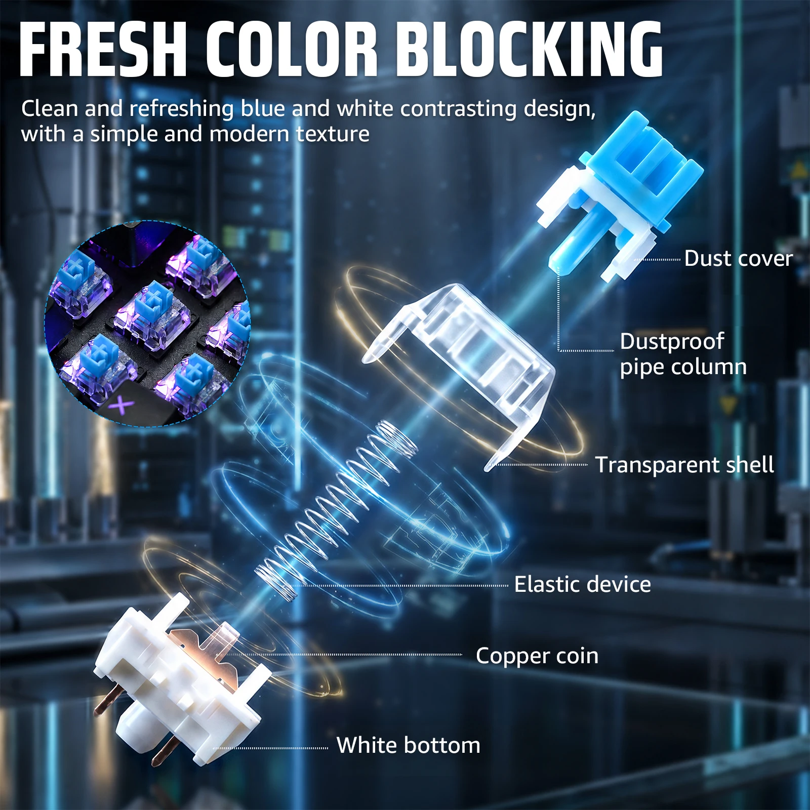 100 Stück blaue mechanische Tastaturschalter, 3-Pin MX Clicky-Schalter für 3D-gedruckte Fidget-Clicker, DIY-Schlüsselanhänger, 50 Millionen Klicks – Detail 12