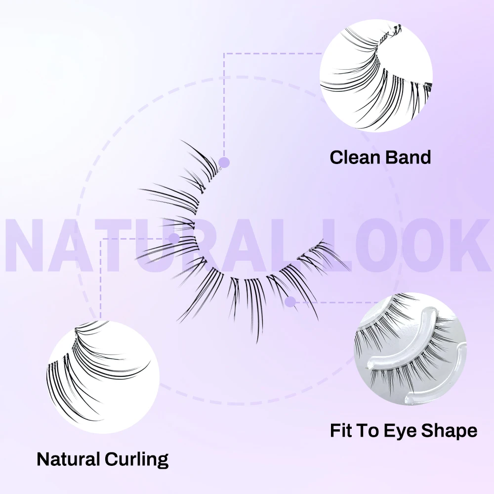 Natural Long False Eyelashes Transparent Band 5 Pairs Cosplay Full Strip Daily Faux Lashes Wispy Invisible Korea Make Up Tools