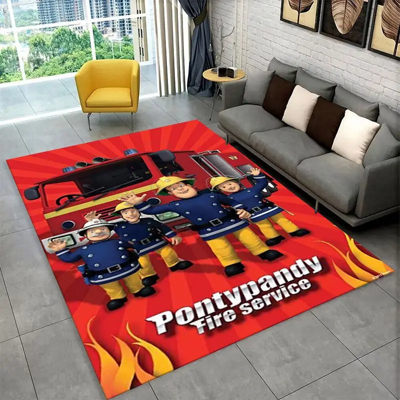 Cartoon Fireman Sam rutschfester Teppich für Wohnzimmer, Schlafzimmer, Spielzimmer, weicher Teppich, Bodenmatte, Heimdekoration, Teppich, Kinderzimmer, Geschenk