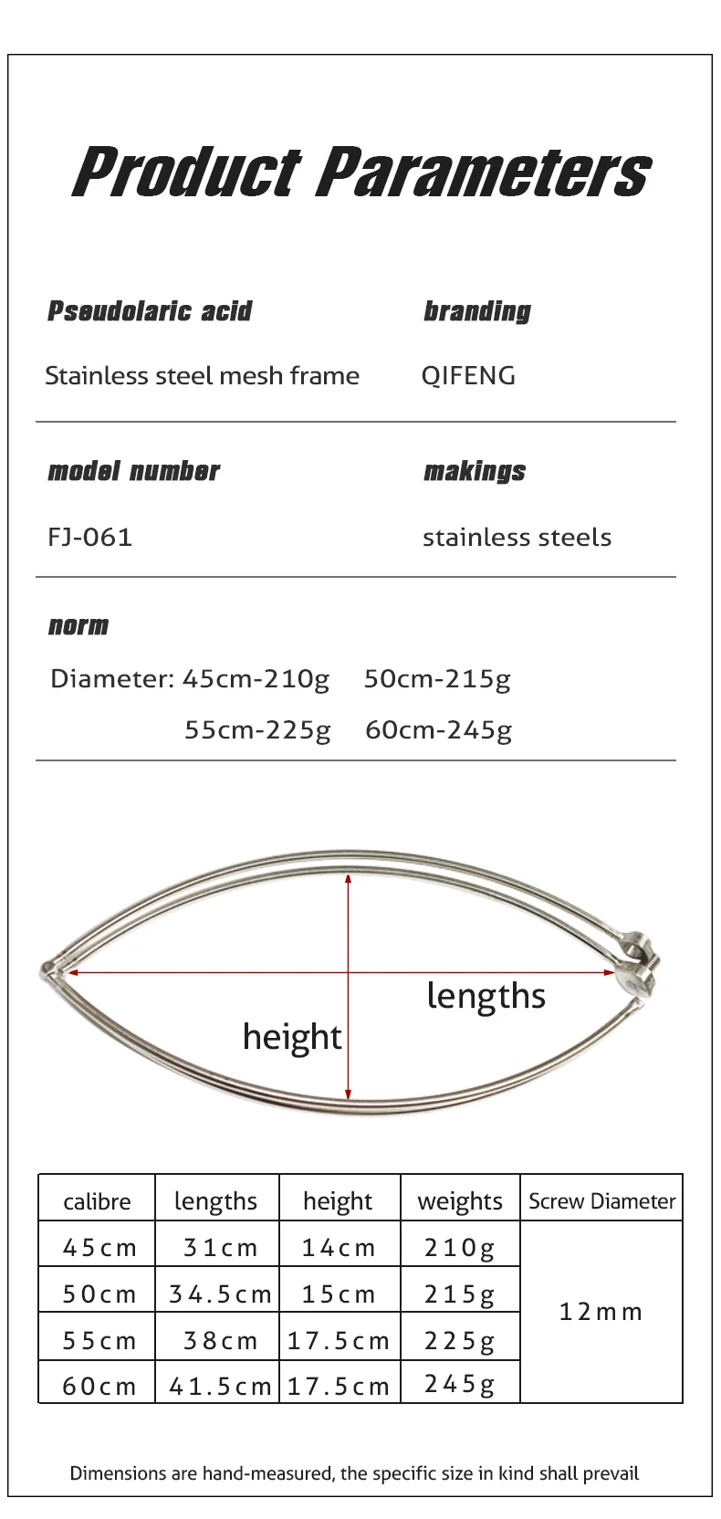 ZYZHE Meeresangelnetz-Rahmen 45/50/55/60cm Faltbar Schraubendurchmesser 1/2 Zoll Edelstahl-Netzköpfe – Detail 8