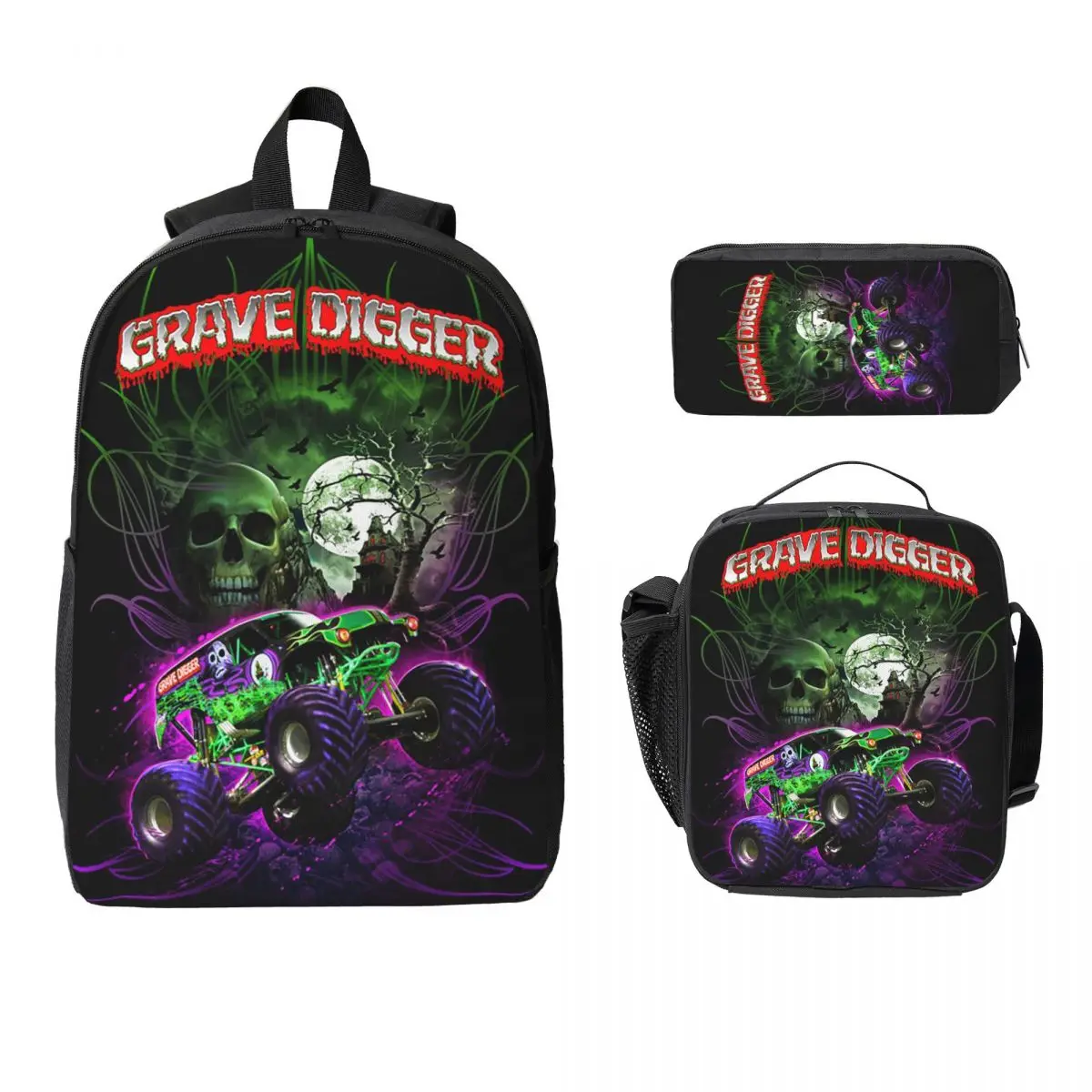 

Classic Monster Jam Truck Backpack Student BookBag School Bag Computer Shoulder Bags 3ps Insulated Lunch Bag Pencil Case