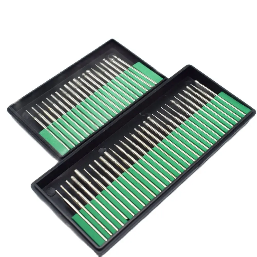 1 Box Diamond Grinding Head Stone Jade Carving Engraving Burrs 2.35mm Shank Polishing Bit Accessories Jewelry Tools