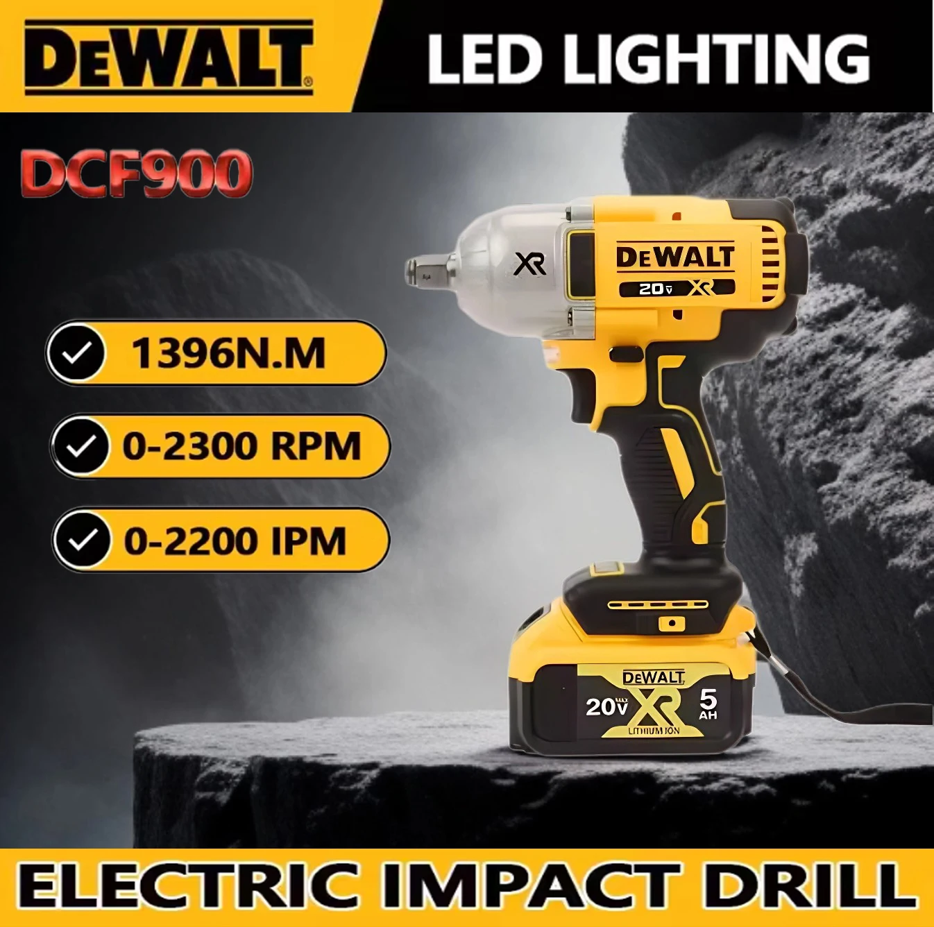 DEWALT DCF900 Kit 1/2In Brushless Cordless High Torque Impact Wrench With Hog Ring Anvil  Power Tools DEWALT 20V Battery Charger