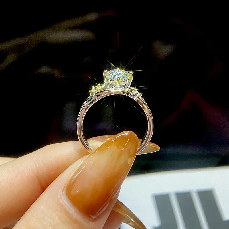 GRA 1CT zertifizierter runder Moissanit-Diamant, romantische Eheringe für Frauen, Dating-Geschenk, 925er Sterlingsilber, edler Schmuck – Detail 3