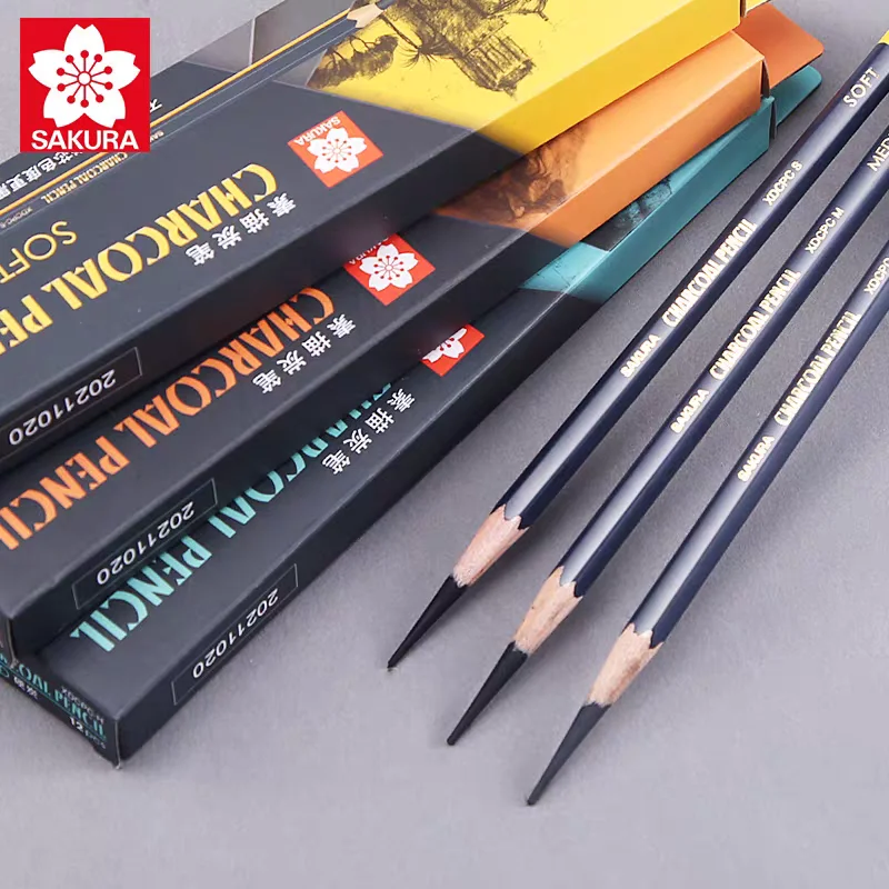 SAKURA Schetspotloden Zacht/Medium/Hard Houtskool voor Kunststudent Schetsen Natuurlijk hout Niet gemakkelijk te breken Onderzoek Specifiek