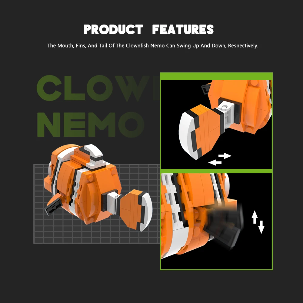 Clownfish MOC Building Blocks, Tropical Reef Creature with Stripes, Animated Movie Inspired DIY Toy for Kids