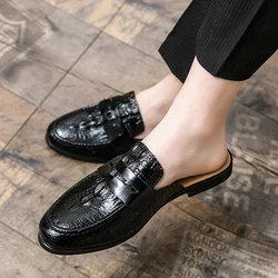 Men Shoes Casual Mens High-grade Crocodile Pattern Loafers Leather Half Slipper Slip on Shoes Men Summer Zapatillas Hombre Male