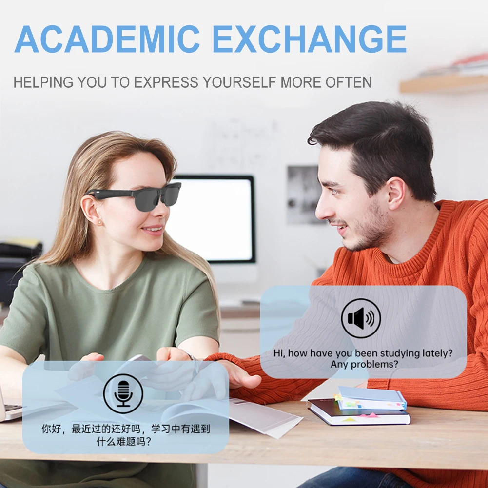 نظارات ترجمة ذكية AI متوافقة مع بلوتوث 5.4 نظارات شمسية للقيادة الرياضية ومكبرات صوت ميكروفون مدمجة للرجال والنساء