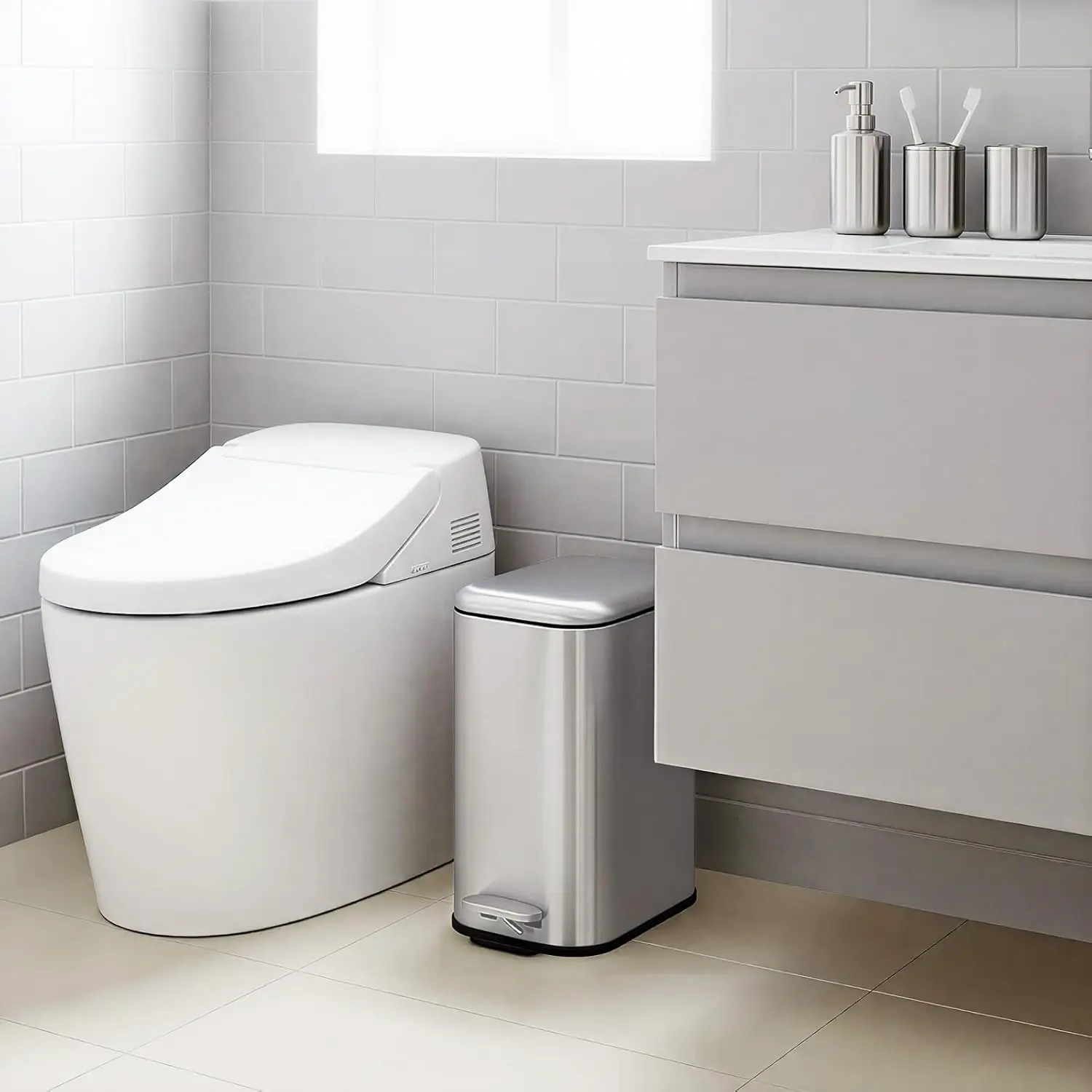Slim Trash Can, Step Garbage Can Stainless Steel Recycling Bin Waste Container with Removable Inner Bucket for Kitchen, Bathroo