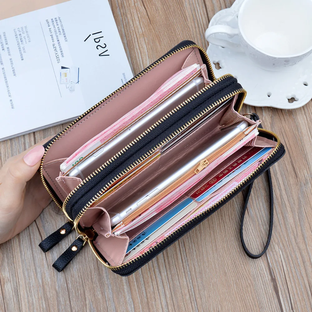 Minimalist Multi-Color Long Wallet For Women Durable Card Case With V Metal Detail