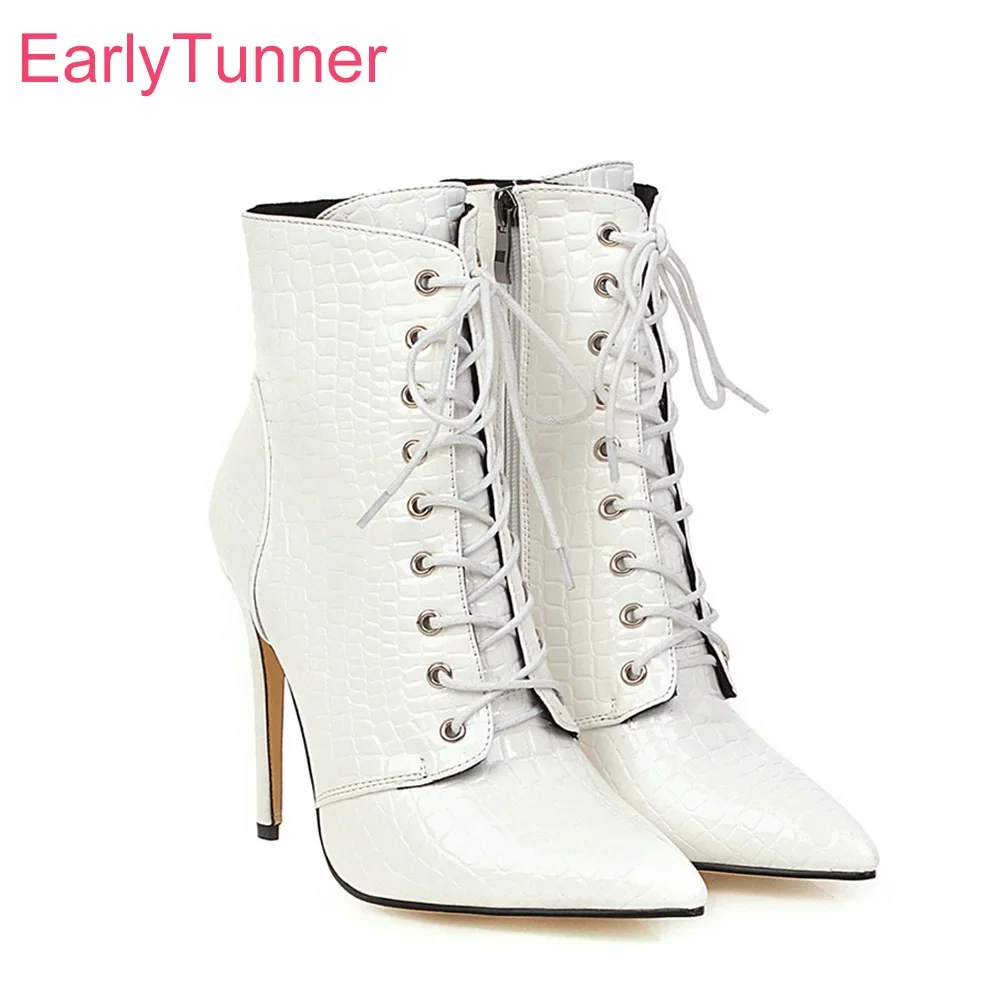

Spring New Glamour White Red Women Ankle Boots Sexy High Thin Heels Office Lady Formal Shoes Plus Big Size 11 43 45 48