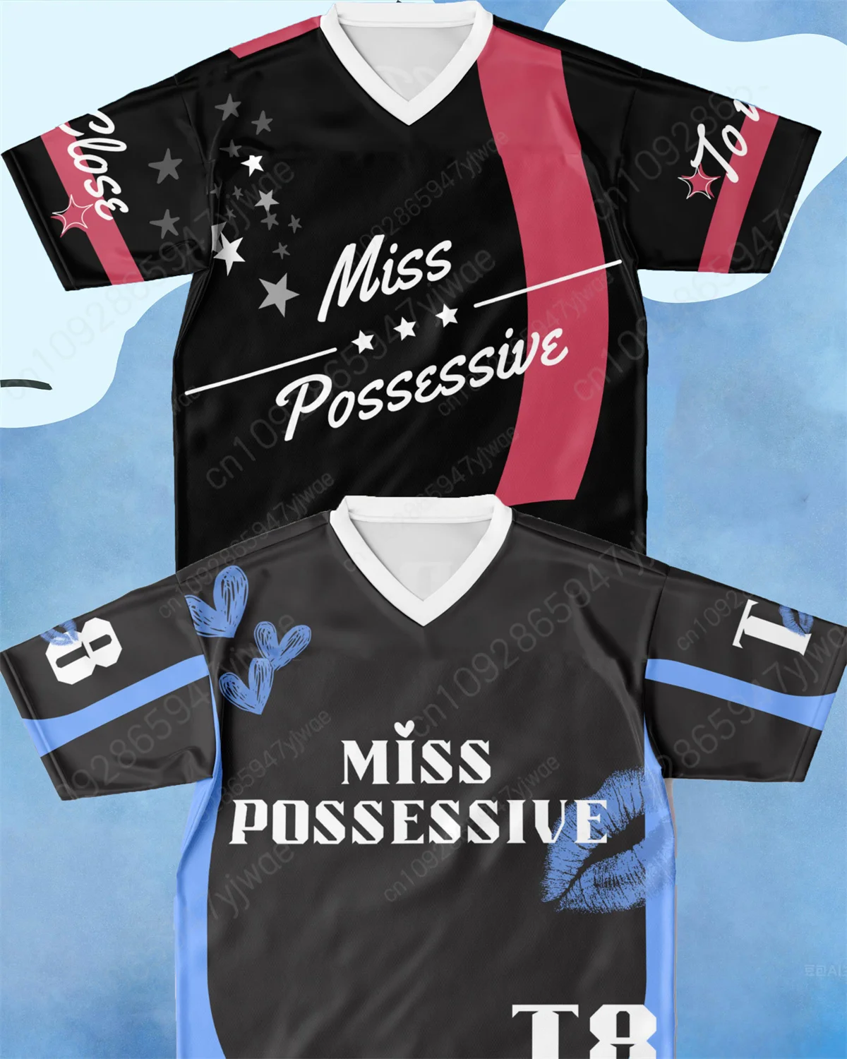 

Miss Possessive Tour Concert Jersey Unisex Black and Pink Contrast T-shirt Fan Gift Summer Women's V-neck Loose Fashion T-shirts