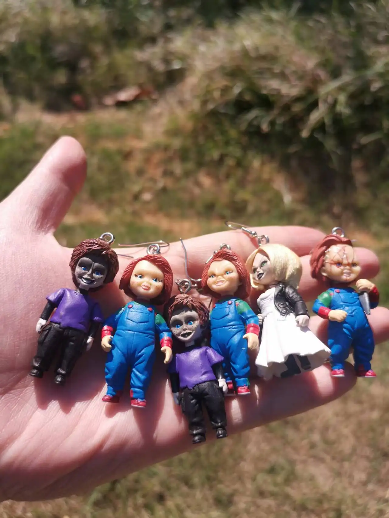 Pendientes Chucky, novia de Chucky, semilla de Chucky, juego infantil, pendientes llamativos, juego de seis piezas de pendientes
