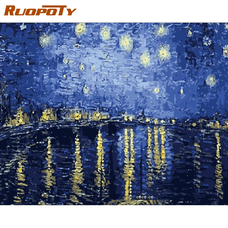 

RUOPOTY 60x75cm DIY Painting By Numbers With Frame Famous Picture Tree Handpainted Oil Painting Acrylic Paint On Canvas Gift