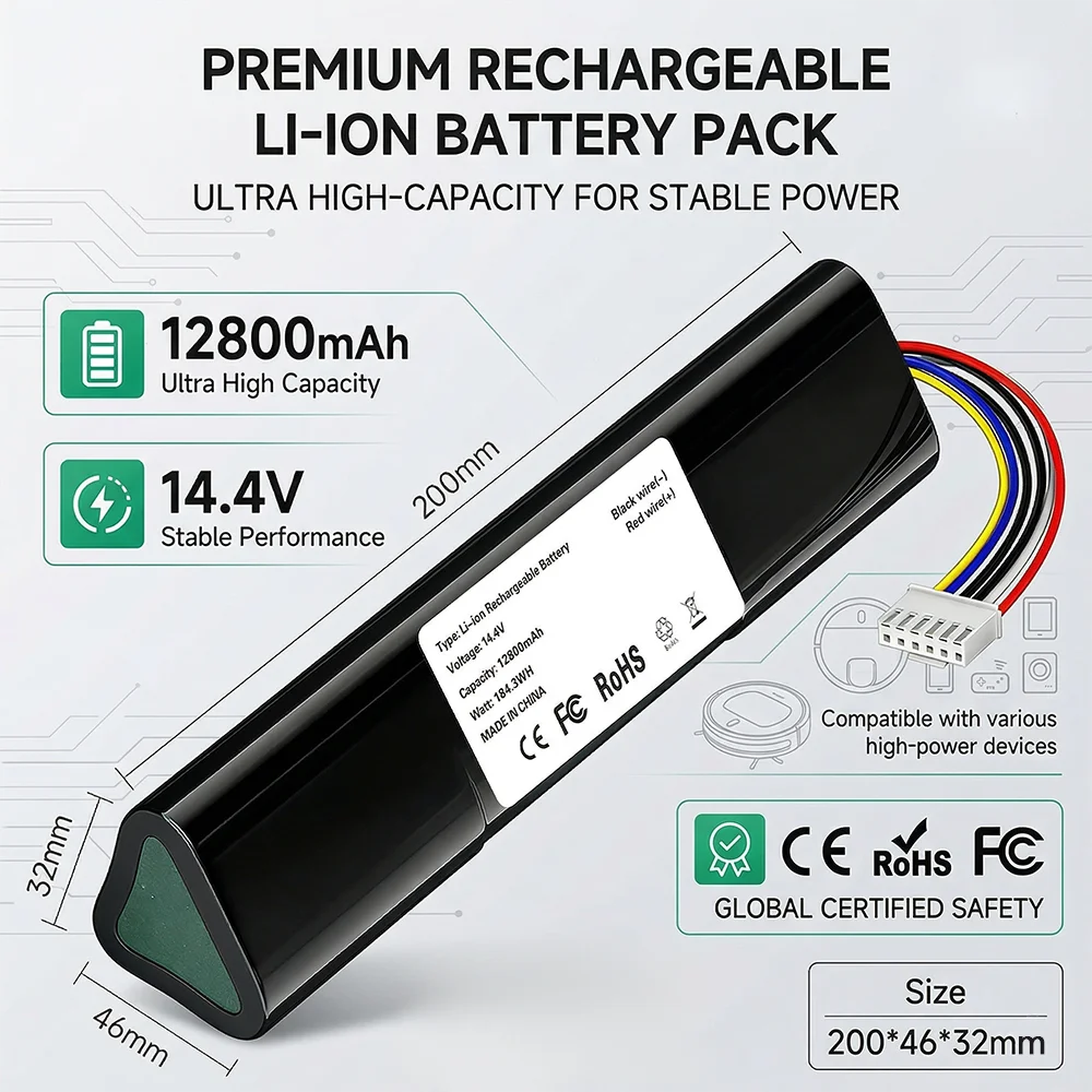 

High Capacity 14.4V 12800mAh Li-ion Battery Replacement for Neato Botvac D8 D9 D10 Connected Vacuum Cleaner Spare Accessories