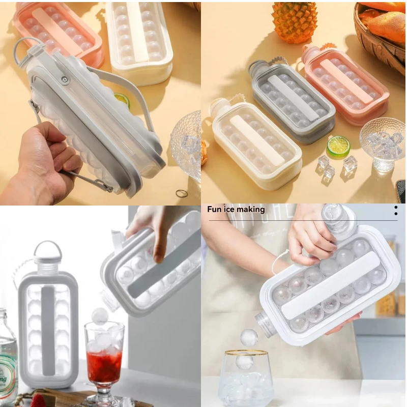 

Ice Cube Tray 2-in-1 Portable Puck Making Water Bottle with 17 Grid Flat Lid Cooling Popsicle/Cube Molds