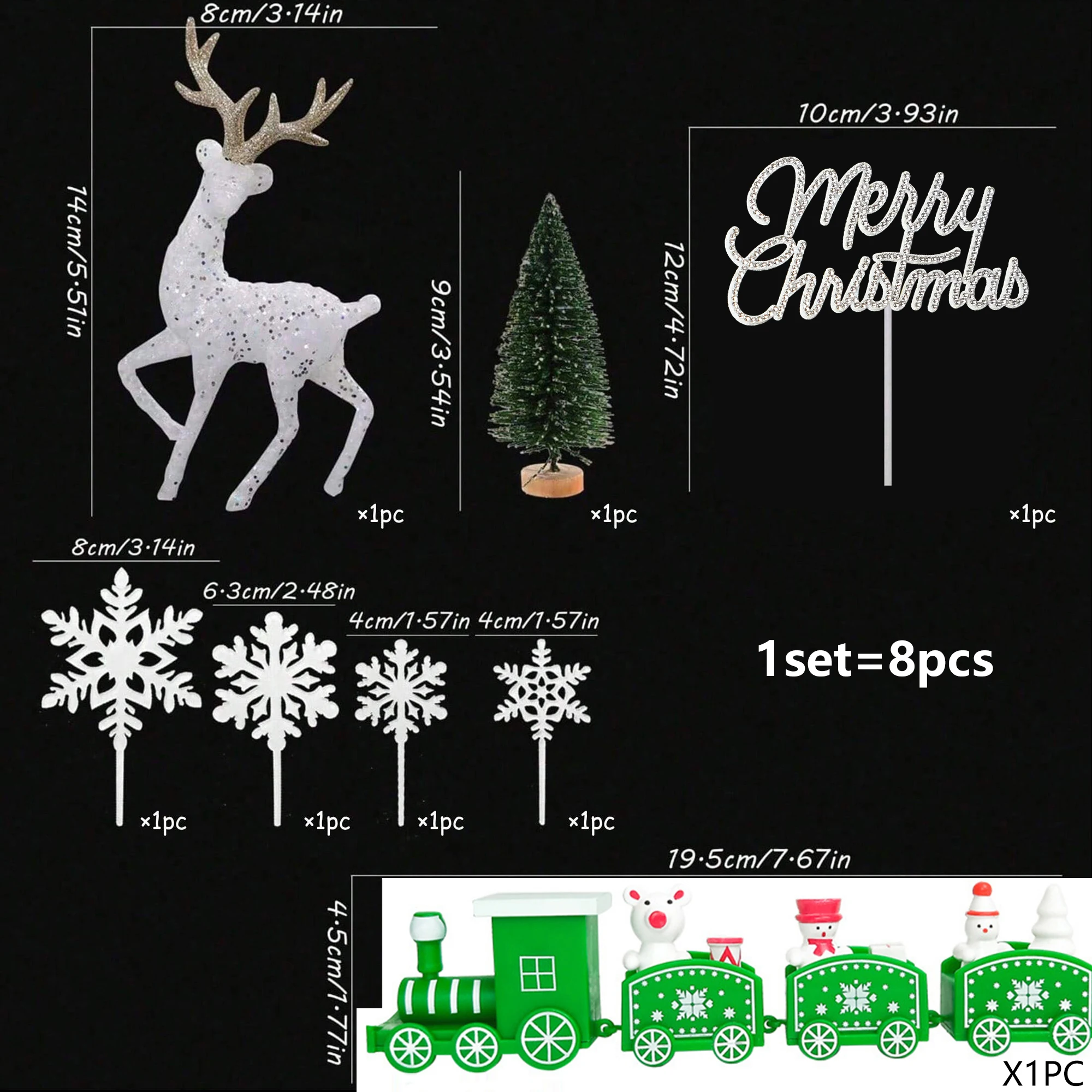 8 Stück/1 Stück Weihnachtsbaum kleiner Zug Schneeflocke Elch Kuchen Topper, für Weihnachten Thema Party DIY Kuchen Dessert Dekoration Set – Detail 6