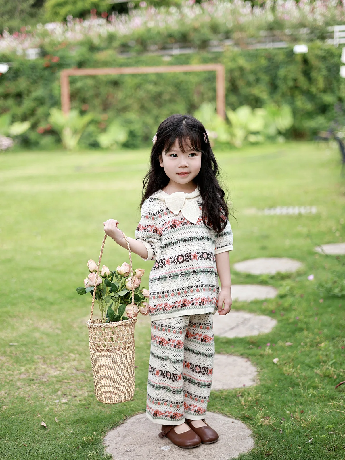 Girls 2026 Summer New Korean Style Retro Hollow Out Short Sleeve T-shirt, Color Block Stripe Niche INS Toddler Kids Tee