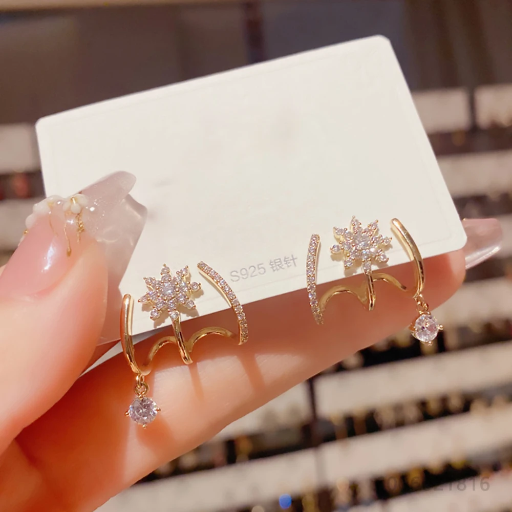 925 Sterling Silver Earrings Zircons Flower Drop Earrings For Women Jewelry Fashion Trend Party and Daily Wear