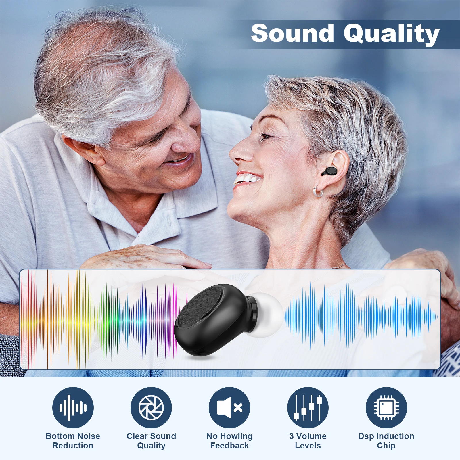 CIC Rechargeable hearing aid, hearing loss for the elderly, digital display, adjustable sound amplifier, portable charging case