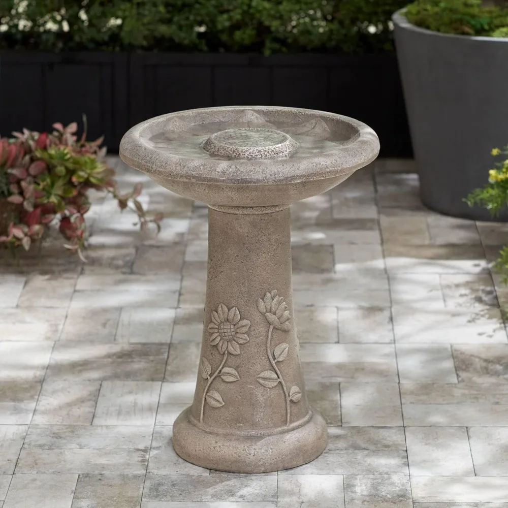 

Missy Fleur 19 1/2 High Large Rustic Outdoor Decor Cement Floor Fountain with Light LED Standing Bird Bath
