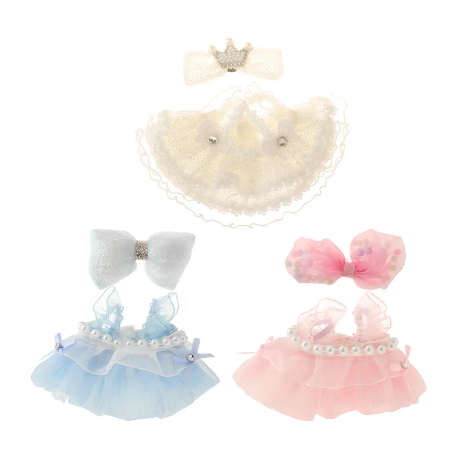 Plush Doll Suspender Skirt with Mini Bow Pretend Play Costumes DIY Fashion Educational Brace Skirt Dress up for 6.69'' Doll