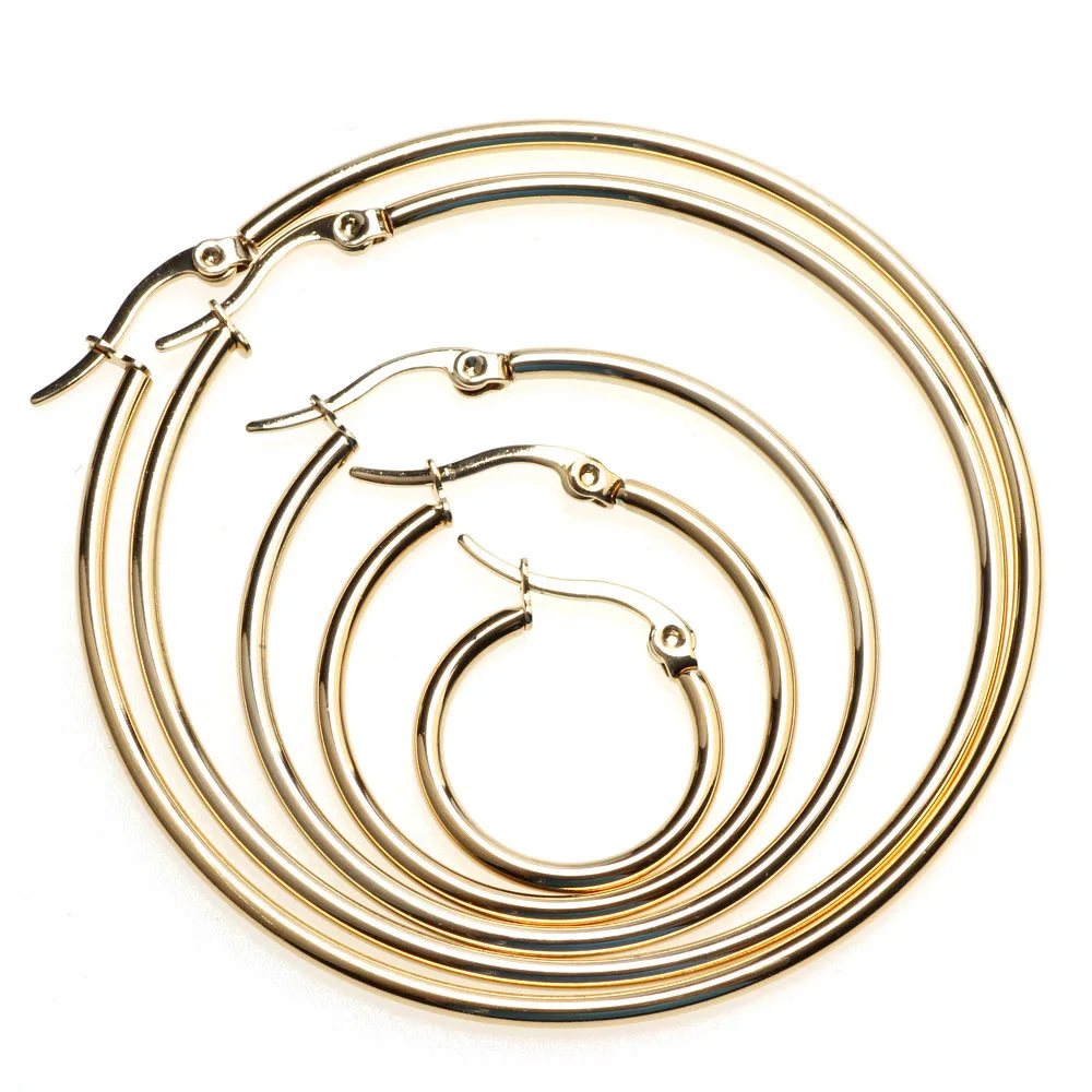 

1Set Gold Plated Women 15/20/30/40/50/60/70mm Stainless Steel Round Circle Big Hoop Earring DIY Jewelry Accessories Making