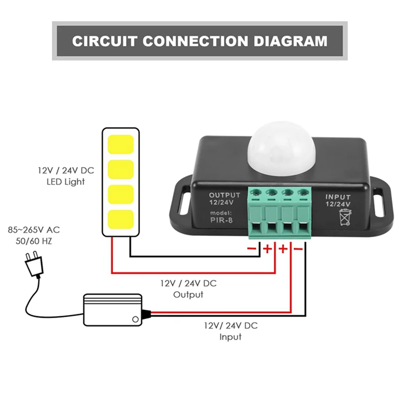 

ABAH-Motion Sensor Switch, 12V 24V PIR Sensor LED Switch Controller For Flexible LED Strips Light, 6 Pack