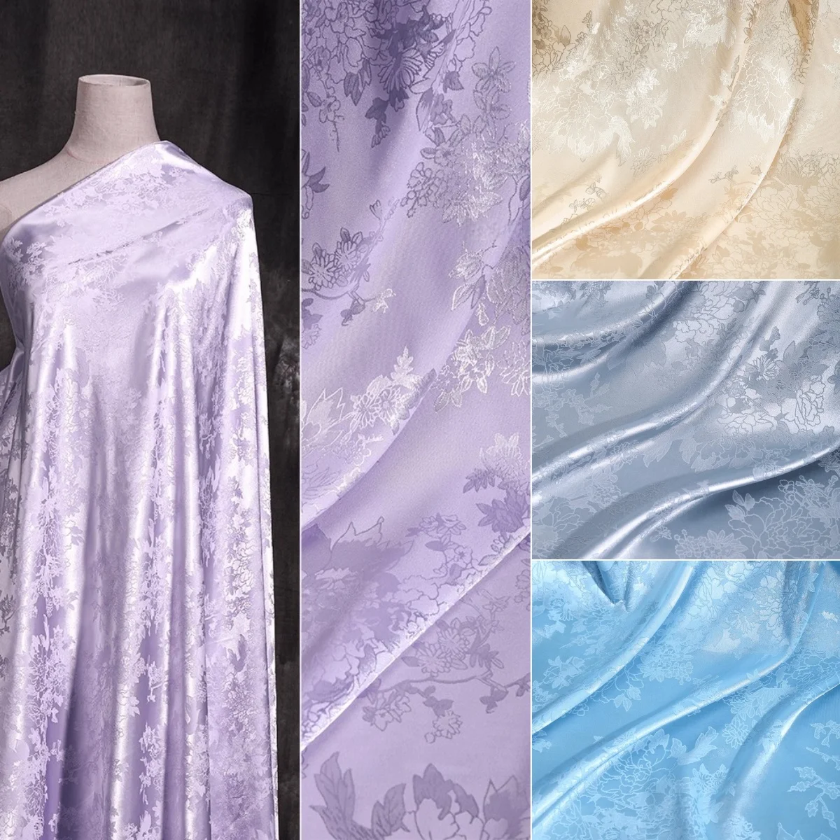 

High end peony jacquard silk soft fabric sewn flag dress DIY bed four piece set embroidered home textile fabric