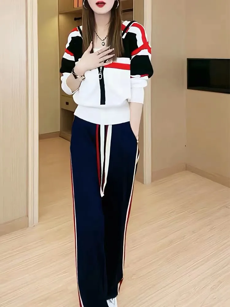 

Fashion Sports Suit Women's Spring and Autumn New Style Slim Fit Zipper Top Wide Leg Pants Two-piece Set