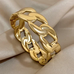 Stainless Steel Simple Glossy Chain Bracelet Punk Chunky Smooth Metal Thick Chain Open Bracelet Stylish Party Jewelry Gift