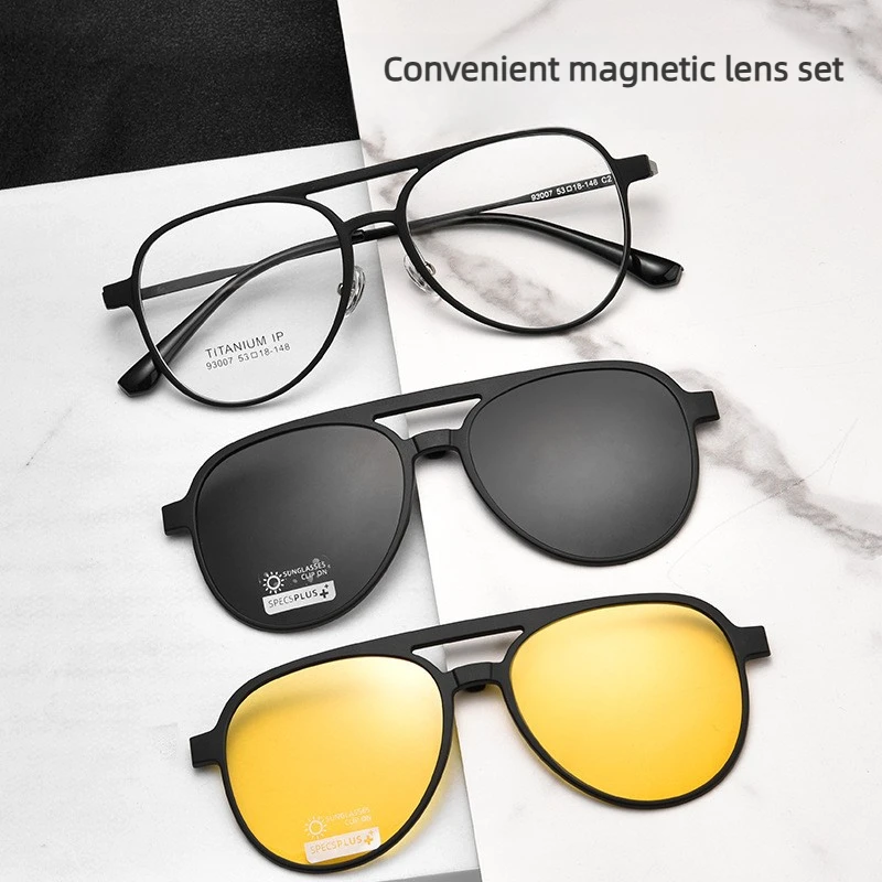 Double Bridge Large Frame Magnetic Polarized Sunglasses 2026 Men Titanium Myopia Pilot Driving Night Vision Sunglasses UV400