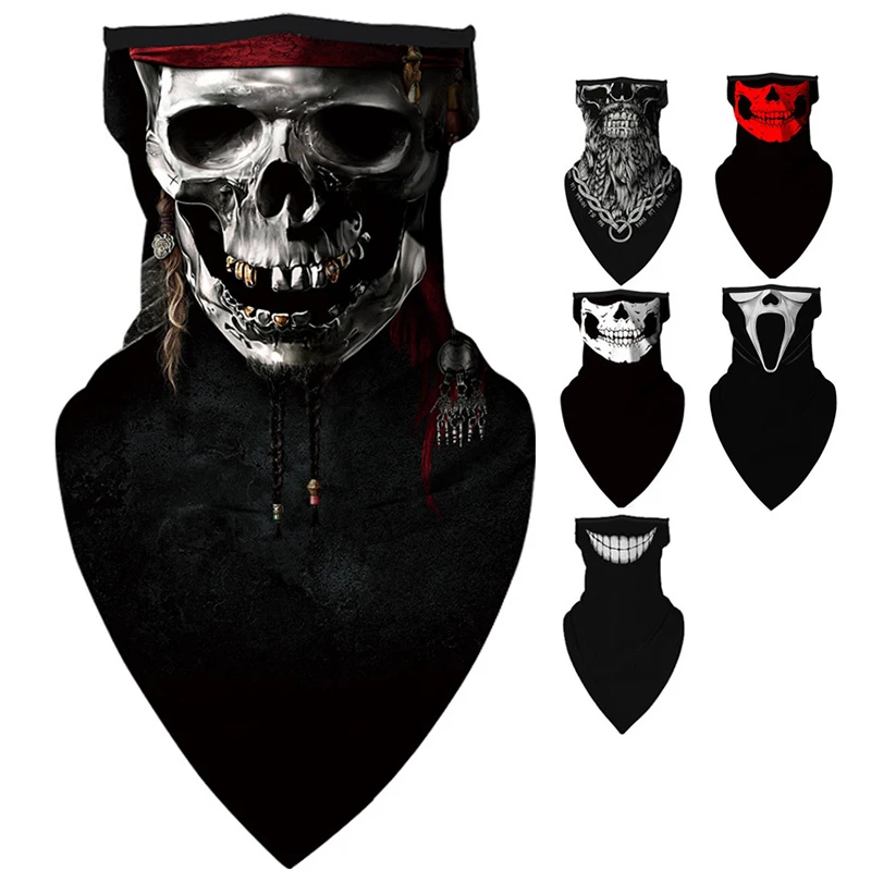 

Men Windproof Ear Hanging Scarf Skull Printing Face Mask Bicycle Riding Motorcycle Sun UV Protection Cycling Neck Scarf Women