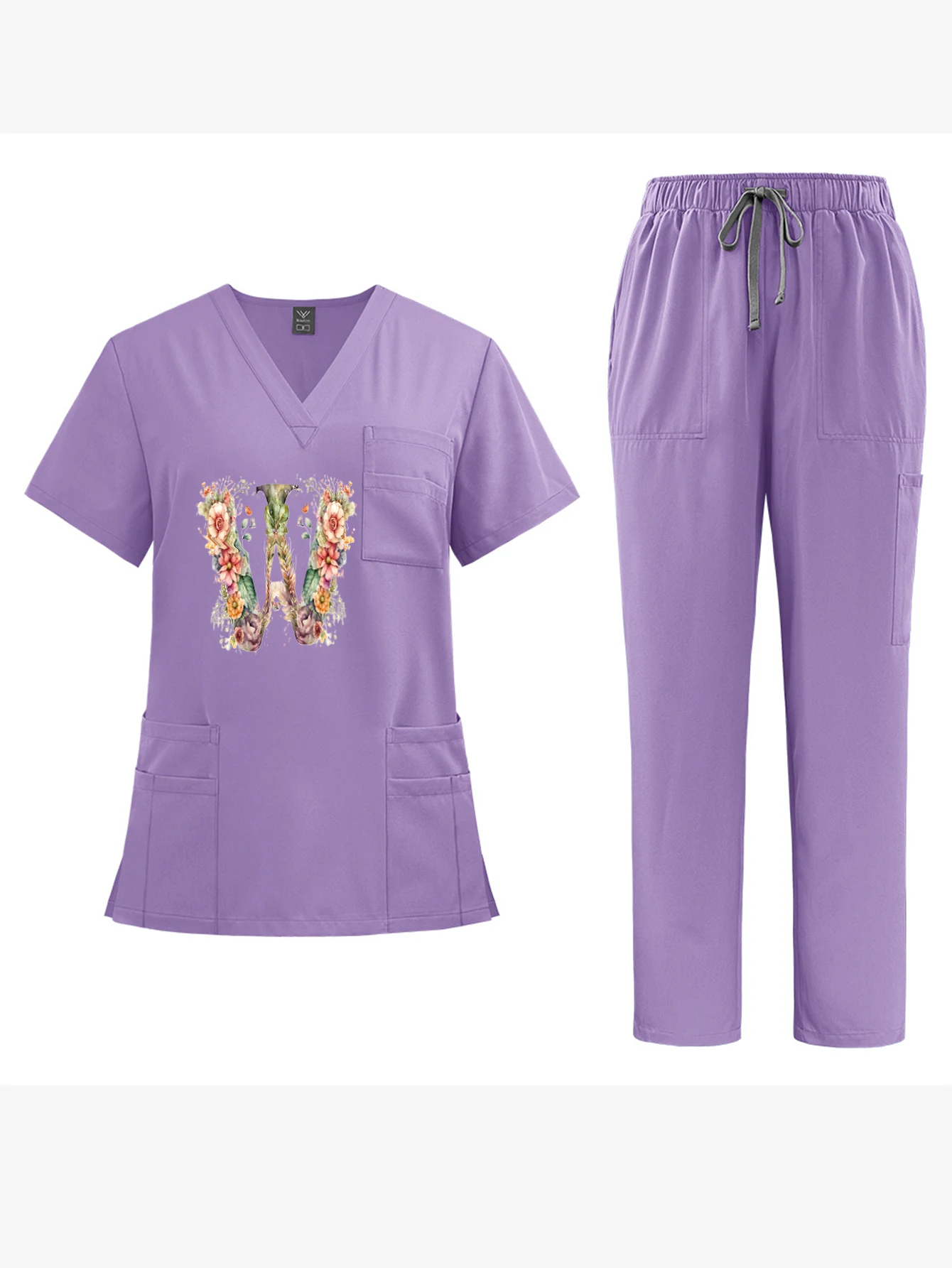 Exclusive Print Unisex V-Neck Short-Sleeve Workwear Hospital Nurse Set Breathable Wrinkle-Resistant Medical Overalls