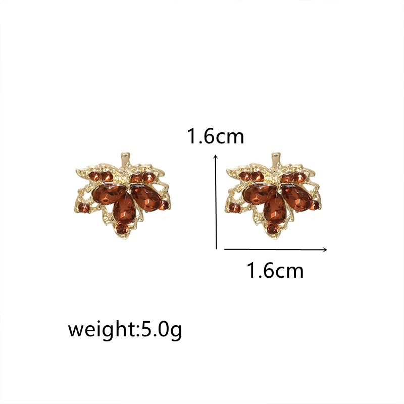 Korean Red Gem Maple Leaves Stud Earrings for Women Unique Delicate Zircon Crystal Ear Jewelry Wholesale Christmas Gift