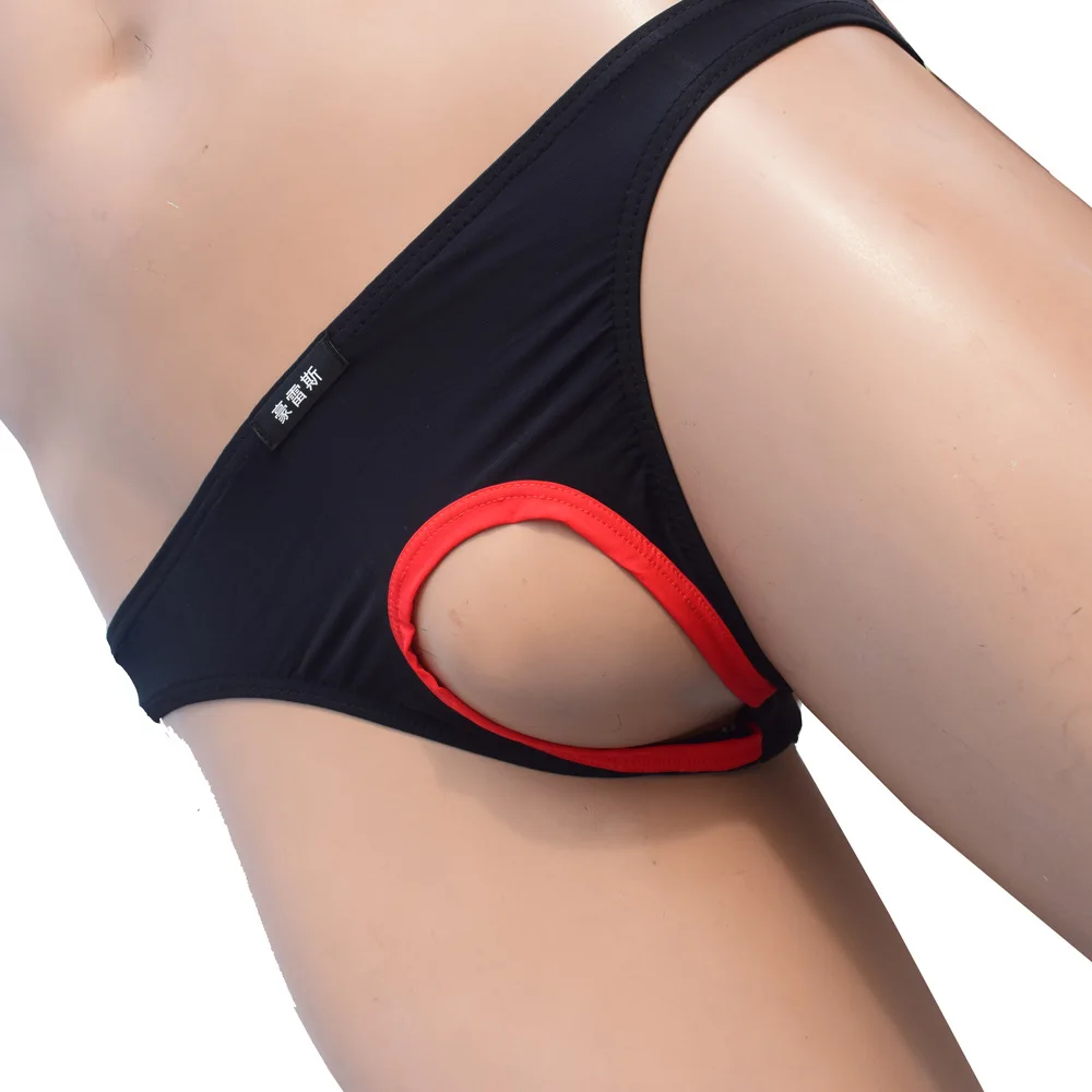 Open Hole Crotchless Underpants Erotic Sexy men briefs Silk Gays Underwears Couple Sex Panties Pouch Women Lingerie Funny Black