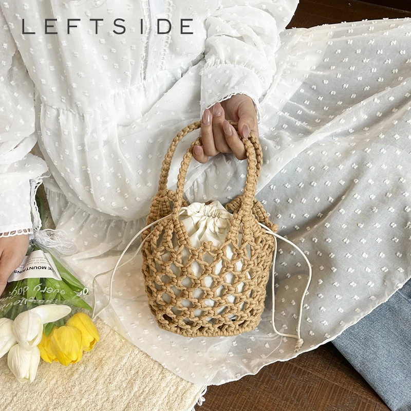 

Женская плетеная сумка-ведро на шнурке, повседневная пляжная сумка через плечо, эстетичная сумка-тоут для отпуска, новинка лета 2026